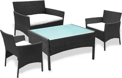 Produktbild von Jopassy Gartenmöbel Sitzgruppe Couch Balkon-set Relax-Lounge Glas Gartentisch Gartenset schwarz