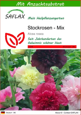 Produktbild von SAFLAX  - Stockrosen - Mix - Alcea rosea - 100 Samen - Mit keimfreiem Anzuchtsubstrat