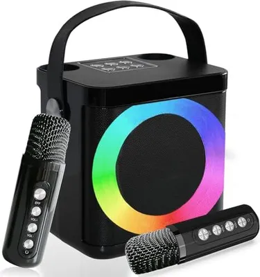 Produktbild von Karaoke Maschine mit 2 Drahtlosen Mikrofonen, Tragbares Bluetooth Set für Kinder Erwachsene Stimme wechselnde Effekte & LED-Lichter Jungen Mädchen