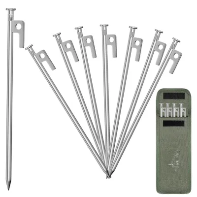 Produktbild von 8 Stück Bodenanker, 30cm×9mm Bodenpfähle, Zeltheringe Camping Heringe Zelt Bodenanker Felsbodenhering mit Aufbewahrungstasche Silber