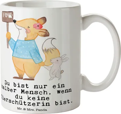 Produktbild von Mr. & Mrs. Panda Kaffeebecher Tierschützerin Herz - Weiß - Geschenk, Kaffeepott, Tasse, Kaffeetasse, Henkelpott, Becher