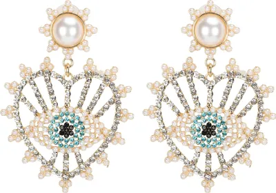 Produktbild von Ohrringe, Legierung, modisch, mit Diamanten besetzt, Perlenauge, Ohrtropfen, baumelnder böhmischer Schmuck