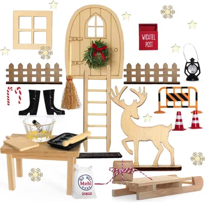 Produktbild von Wichteltür Set - Komplettes Wichtel Zubehör Weihnachten - Wichtelbriefen & Bastelvorlagen - Wichtel Set Weihnachten Komplett - Wichtel Baustelle Set