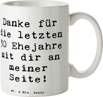 Produktbild von Mr. & Mrs. Panda Tasse Spruch 30. Hochzeitstag Perlenhochzeit - Weiß - Geschenk, Kaffeebecher, Teebecher, Heirat, Kaffeepott, Erinnerung, Heiraten, Kaffeetasse, Geschenke