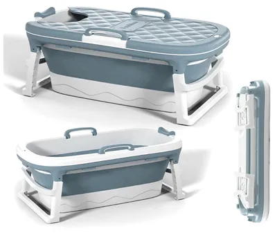 Zdjęcie produktu dla Wanna Składana Silikonowa Niebieska Przenośna Kąpiel  Domowe SPA 136cm