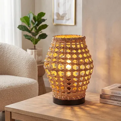 Produktbild von Argenta Tischlampe aus Metall/Rattan in Schwarz/Natur im Vintage/Boho-Design