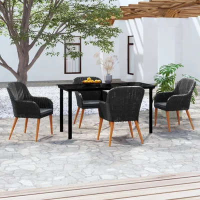 Produktbild von "2026 Promotion" 5-tlg. Garten-Essgruppe - mit Tisch und Stühlen - mit Kissen - Schwarz - Gartenmöbelset CC4590