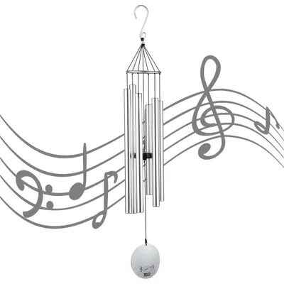 Image de Elzusha - Carillon à vent avec 6 tubes argentés et crochet, idéal pour le jardin ou la maison, 75 cm