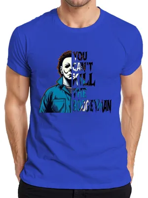 Imagen del producto de Camiseta para hombre, estilo retro, con diseño de "Boogeyman" para Halloween, con motivos de terror, slasher y máscara. Color azul, talla 3XL