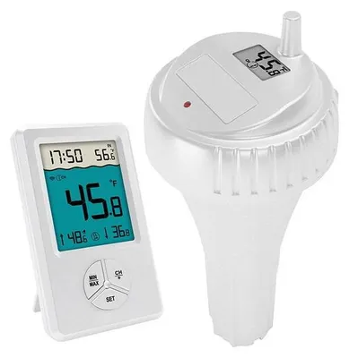 Produktbild von Schwimmender, kabelloser Pool-Thermometer, Innen- und Außenthermometer für Pool, Spa, Whirlpool und Badewannen, weiß