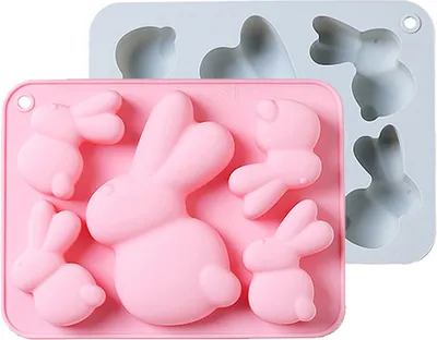 Obrázek produktu pro CANDeal 2 kusy silikonových forem na velikonoční zajíčky s 5 dutinami, 1 velký zajíček a 4 malí zajíčci Formy na pečení, formy na zmrzlinu, formy na želé, formy na sušenky