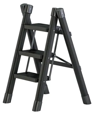 Produktbild von Haushaltsleiter - 3-stufige Klappleiter/Trittleiter - Verstärkter Kohlenstoffstahl - Rutschfeste Stufen - Tragbar - Blumenständer/Ablage - Schwarz