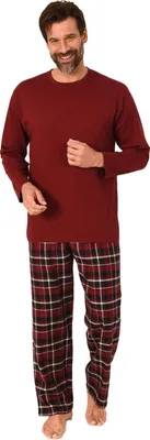 Produktbild von Herren Schlafanzug lang, Pyjama mit Flanell-Hose in Karo-Optik ; rot2 , 58