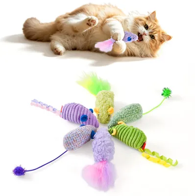 6 Katzen Spielzeug Mäuse mit Katzenminze, 2 mit Rassel