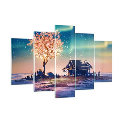 Produktbild von Bilder auf glas - Baum Haus Nacht Sterne - 150x100cm - Glasbilder - Wandbilder - Kunstdruck - zum Aufhängen bereit - Wanddekoration aus Glas - Glas Bilder - Wandbild auf Glas - GEA150x100-2849