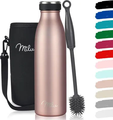 Immagine prodotto di Borraccia termica Milu da 500 ml - Borraccia in acciaio inossidabile con isolamento termico - Thermos a doppia parete a prova di perdite per bevande calde e fredde (rosa)
