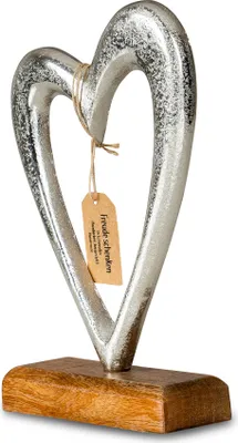 Produktbild von Designer Skulptur Herz H23cm Silber Mango Holz Tischdekoration Wohndekoration