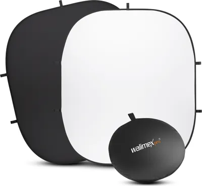 Produktbild von Walimex pro 2 in 1 Falthintergrund schwarz/weiß 200 x 230 cm, robuster Fotohintergrund mit Federring, faltbarer Hintergrund für Fotostudio mit Transporttasche