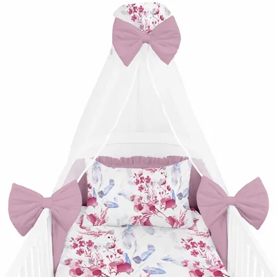 Produktbild von Amilian Babybettwäsche Set 7-teilig – Bettwäsche 100x135 cm, Kissen 40x60, Himmel, Nestchen – für Babybett/Gitterbett – Komplettset für Neugeborene