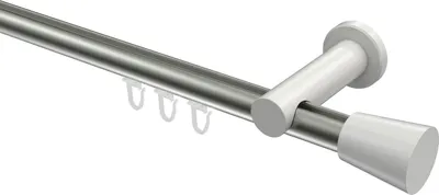 Produktbild von Interdeco Innenlaufstange / Gardinenstange mit Innenlauf Edelstahl-Optik / Weiß, Typ Platon Sitra (Konus), 20 mm Ø 1-läufig, 320 cm