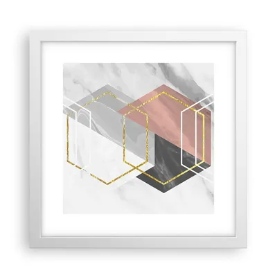 Produktbild von Gerahmtes Poster - Weißer Rahmen - Zahlen Weiß Golden - 30x30 cm - Wand Bild - Wanddeko - Wandbilder - Kunstposter - Wandposter - Bilderrahmen - Bilder - Kunstdruck - Wanddekoration - P2WAC30x30-5087