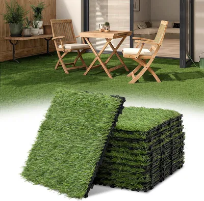Produktbild von Izrielar Kunstrasenfliesen 30x30 cm 55 Stück (5 m²) – Klickfliesen Terrassenfliesen Balkonfliesen mit Drainage & Stecksystem