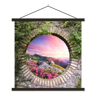 Produktbild von MuchoWow® Textilposter Landschaft - Blumen - Aussicht - Berg 40x40 cm mit schwarzem Rahmen - Fotos