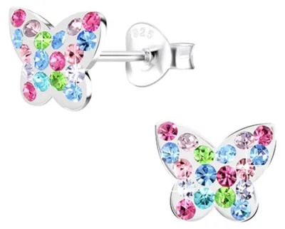 Produktbild von Schmetterling Ohrstecker bunt: Kinder Ohrringe Silber 925