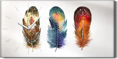 Produktbild von Leinwand Wanduhr Wandkunst Uhr 60x30 Malerei Abstrakte Federn Bunte Kunst - weiße Hände