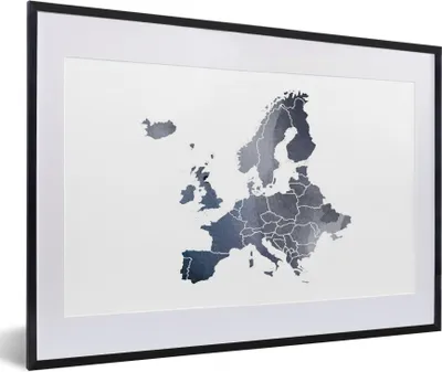 Produktbild von MuchoWow® MuchoWow® Gerahmtes Poster Karte - Europa - Aquarell 60x40 cm - Poster mit zchwarzem Bilderrahmen - Schlafzimmer - Plakat in Rahmen - Drucken