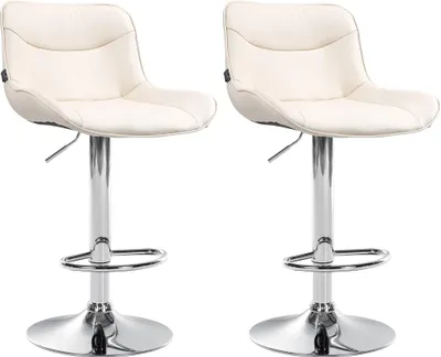 Image de lot de 2 tabourets de bar Vonore en similicuir, couleur:gris, piètement couleur:blanc
