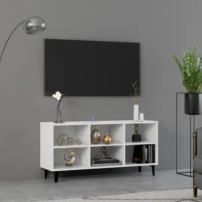 Image de The Living Store Armoire TV avec pieds métalliques blanc 103,5x30x50 cm