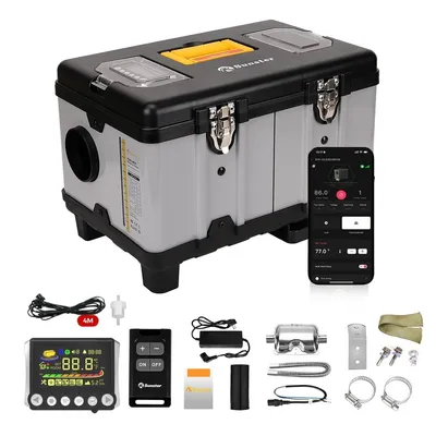 Produktbild von SUNSTER 8kW Diesel Standheizung 12V 24V 110–240V tragbar mit Bluetooth LCD für Auto LKW Wohnmobil Zelt geräuscharm kraftstoffsparend im Koffer