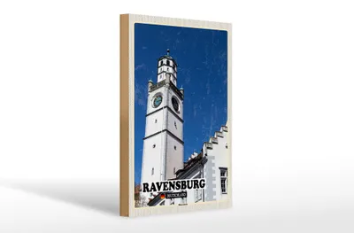Produktbild von Holzschild Städte Ravensburg Blaserturm Architektur 20x30cm