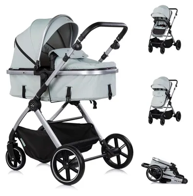 Produktbild von Chipolino Kombikinderwagen Pearl 2 in 1 umbaubar Rucksack Fußsack Korb Federung grün