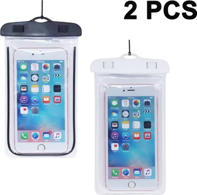Produktbild von 2er-Pack wasserdichte Handyhš¹llen, universelle Handy-Trockentasche, bis zu 6 Zoll, robuste Unterwasserhš¹lle mit Umh?ngeband fš¹r Pool und Strand (Schwarz + Wei?)