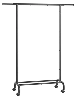 Obrázok produktu pre Vešiak na oblečenie na kolieskach – vešiak – nosnosť 45 kg – farba: čierna – rozmer: 40 x (83-120) x 156 cm