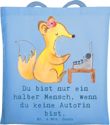 Produktbild von Mr. & Mrs. Panda Shopping Tasche Autorin Herz - Sky Blue - Geschenk, Verlag, Buchhandlung, Laptoptasche, Witzig, Einkaufstasche, Buchladen, Beruf, Jutebeutel, Schultasche