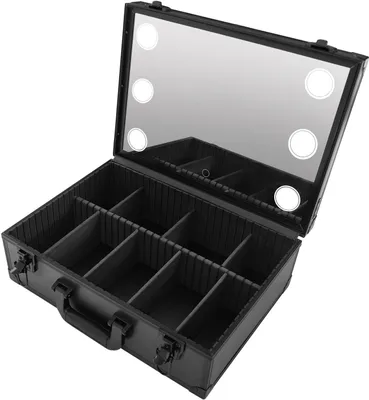 Obrázek produktu pro Kosmetický kufřík s odnímatelnými přepážkami 3 barevná LED světla zrcátko na make-up Kosmetický organizér (černý, velký) pro ženy dívky