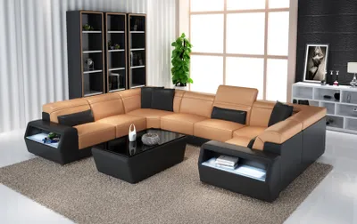 Produktbild von Ecksofa Leder Sofa Couch Polster Eck Sitz Wohnlandschaft Garnitur-U-Form Big xxl