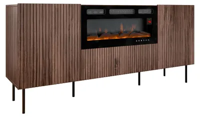Produktbild von MIRJAN24 Kommode Tacos 180 mit Kamin, Sideboard, Schrank, Modern, Stahlfüße, Wohnzimmer Kollektion (Farbe: Nuss Warmia)