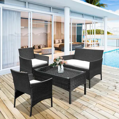 Produktbild von TolleTour Sitzgruppe Balkon-set Gartenmöbel Ecksofa Essgruppe Lounge Sessel Polyrattan schwarz