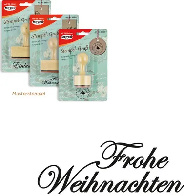 Three packaged rubber stamps are displayed on a white background, with a decorative text overlay at the bottom.
