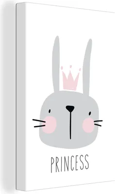 Produktbild von OneMillionCanvasses® - Leinwandbilder - 90x140 cm, Illustration mit einem errötenden Kaninchen und dem Zitat "Princess"., Wandbilder Kunstdruck Wanddekoration - Wandschmucke - Schlafzimmer