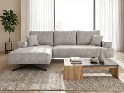 Produktbild von GrainGold Ecksofa L-Form Links Leto - Moderne Ecksofa mit Metallbeinen - 3-Sitzer Eckcouch, Wohnzimmer Ecksofa - Eckcouch Dunkelgrau (Whisper 18)