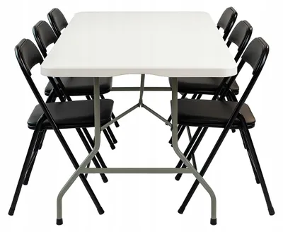 Produktbild von Garten-Catering-Set Weißer Klapptisch 180 + 6 Schwarze Stühle