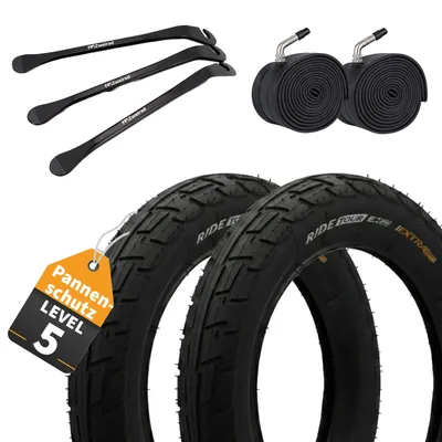 Produktbild von 2 x Continental Reifen Ride Tour schwarz 12 Zoll 62-203 +  AV Schläuche + MSZweirad Reifenheber