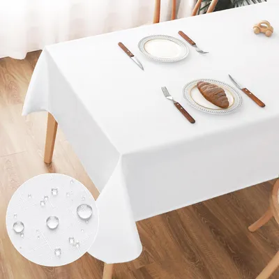 Obrázok produktu pre Obrus, umývateľný, biela farba, 135x180 cm, vzhľad ľanu, polyester, vodeodolný, odolný voči poškriabaniu