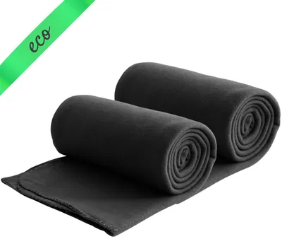 Produktbild von 2er Set Eco Fleecedecken aus 100% recyceltem Material +   130x160 ca. 400 g - schwarz mit Anti-Pilling und Kettelrand