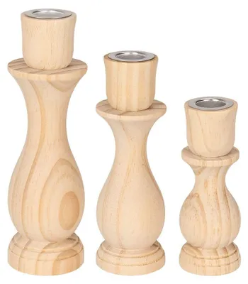 Kerzenhalter-Set aus Holz, 3 Stück, 12–18 cm, für Stabkerzen